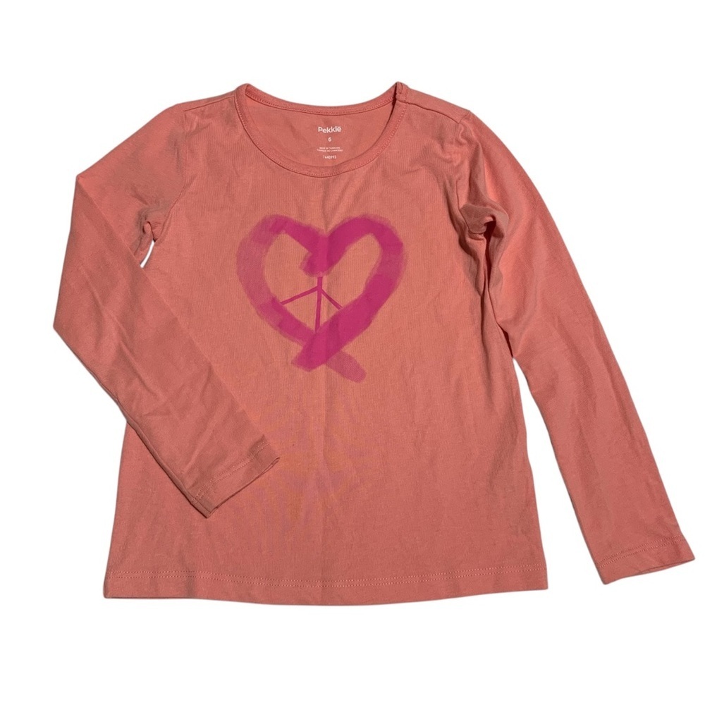 Peace Sign Heart Long Sleeve‎ Tee - Pink